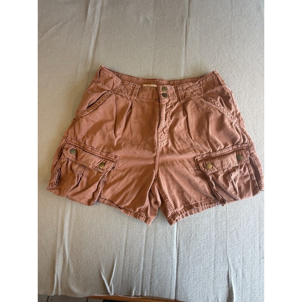 Pilcro Pink Cargo Shorts Mid Rise 28 Inseam Cotton Blend Button Pockets
